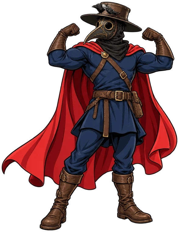 Super Plague flexing both arms